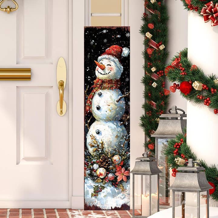 TX USA Corporation - Wholesale Christmas Wall Art - 48in Snowman Christmas Porch Sign - Front Porch Christmas Plaque | Holiday Decoration | Winter Entryway Decor | Wood, UV Print | 48x12in