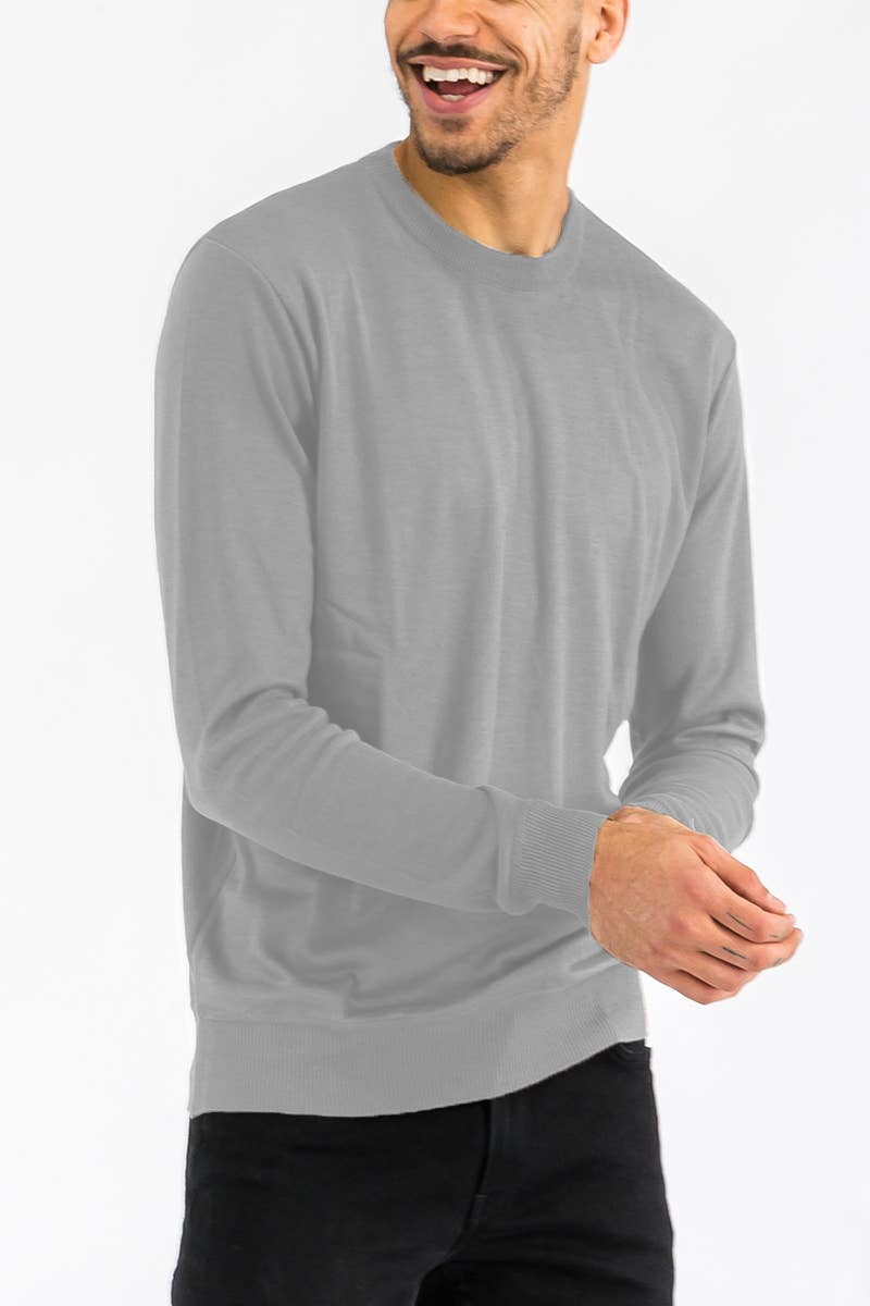 WEIV - Wholesale Knit Sweater - Men's - Mens Solid Round Neck Knit Sweater - Heather Grey1