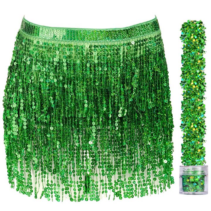 Funcredible – wholesale Kjol - Dam – Minikjol med paljetter med fransar - gnistrande magdans höftsjal