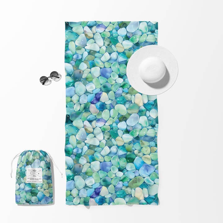 Asciugamano da spiaggia a doppia faccia in tessuto waffle Beach Glass per la vendita all'ingrosso da parte di June Apothicarie