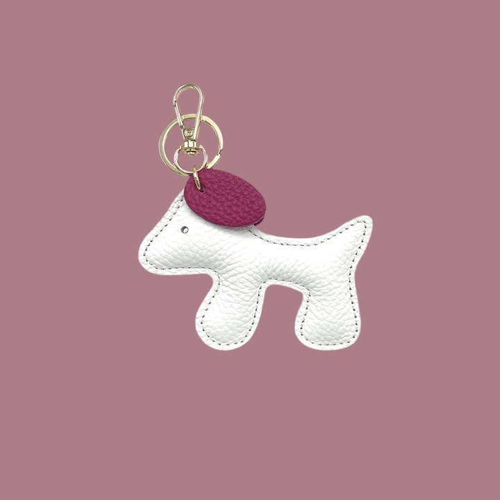 Suie Valentini srl - Wholesale Keychain - Women's - Bicolor genuine leather key chain, Cute Puppy Design, art. PO03BI