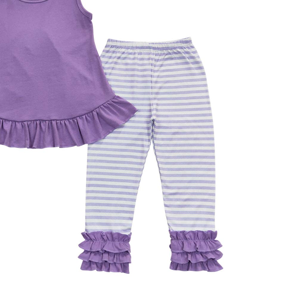 Aier Wholesale - Wholesale Top & Leggings Set - Kids - Baby Girls Lavender Tunic Stripe Legging Pants Clothes Sets6