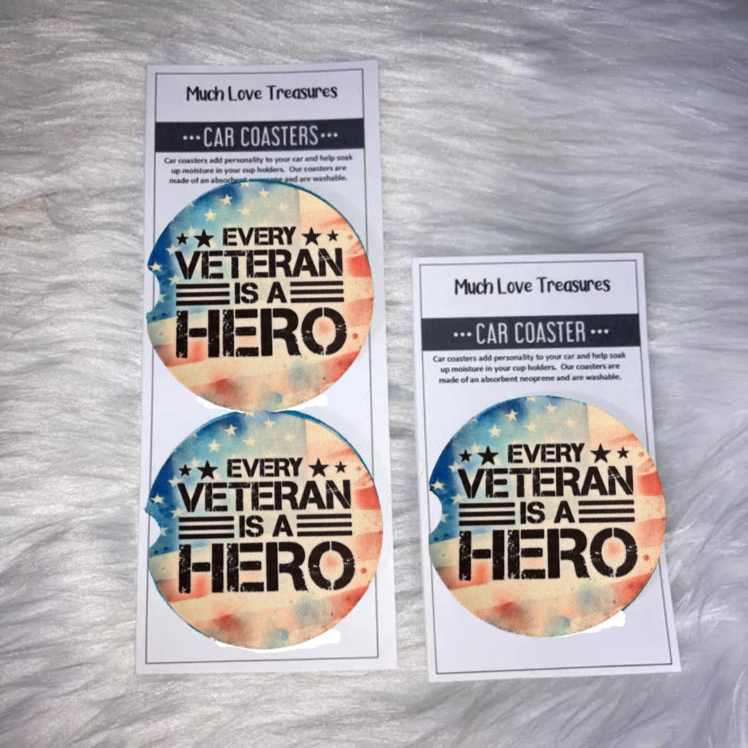 Much Love Treasures - Wholesale Car Coaster - Unisex - Every Veteran is a Hero Car Coaster2