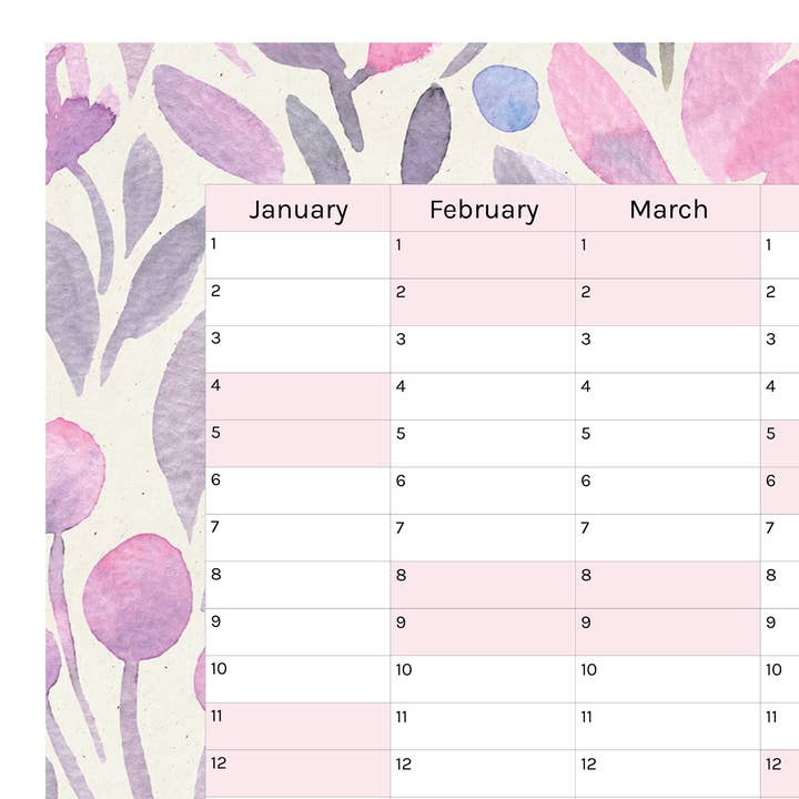 Vertical 2025 Paper Wall Planner | Lavender Bloom for wholesale by Journal Junkies