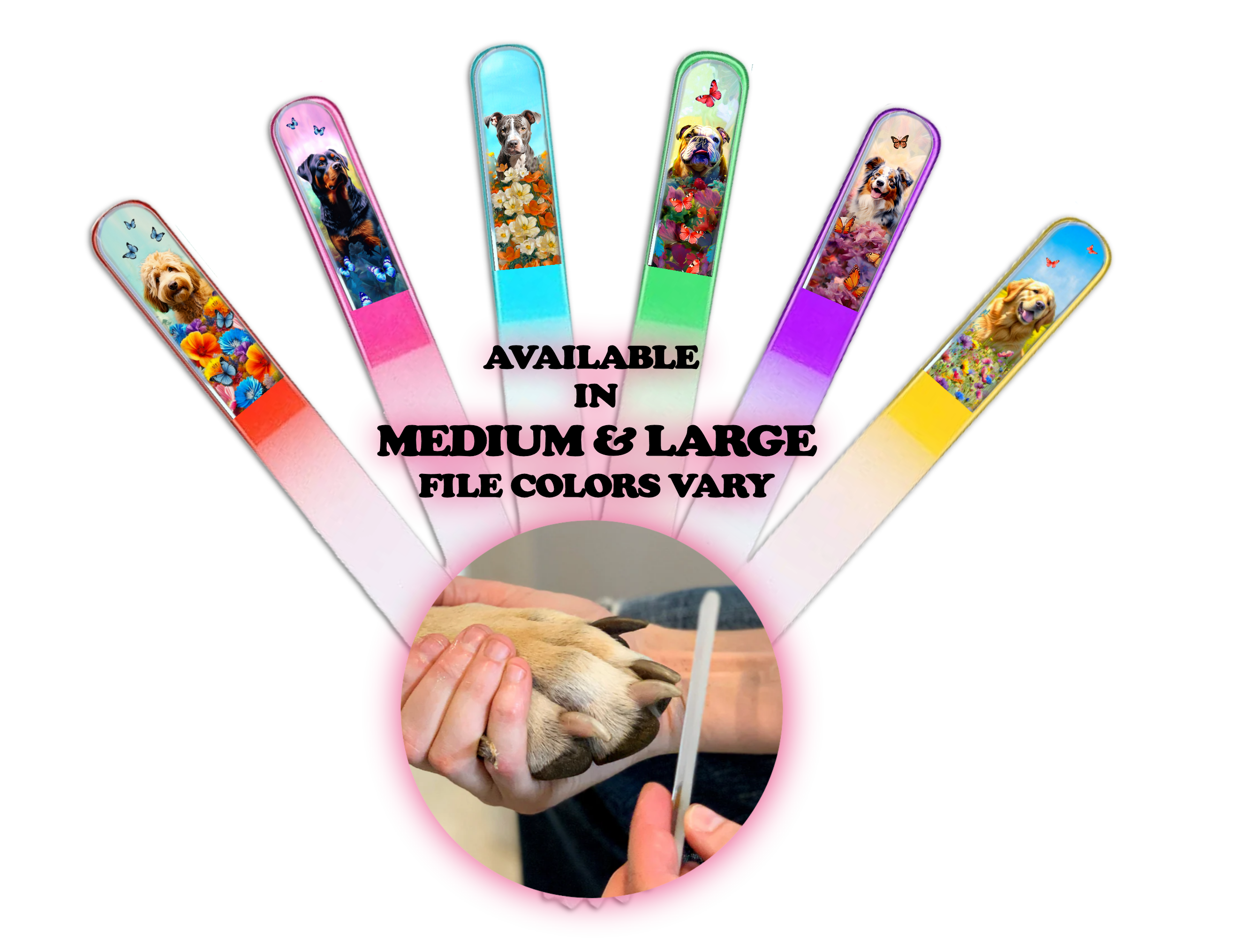 Classy Nail Files - Vendita all'ingrosso Lime per unghie - Lima per unghie in cristallo colorato 3D con cucciolo di cane Chihuahua e fiori.6