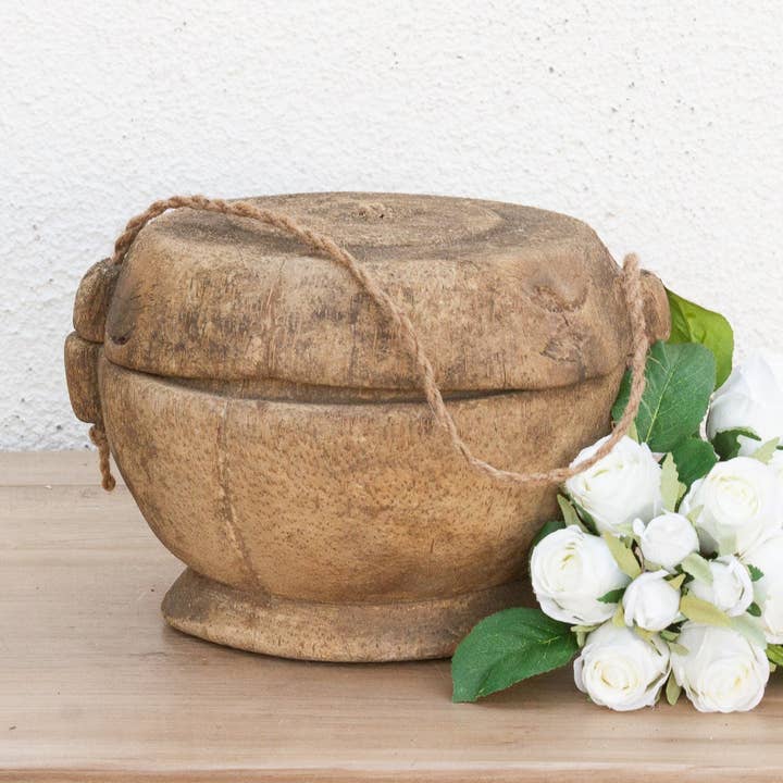 Ciotola in legno antico sbiancato con venature per la vendita all'ingrosso da parte di De-cor