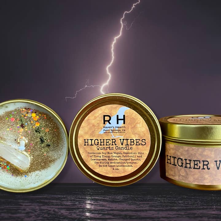 Raven’s Hearth - Wholesale Travel candles - Higher Vibes Candle | Patchouli, Orange & Green Tea3