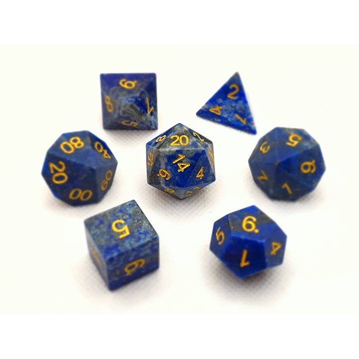 Lazurit | Naturliga Ädelstens Tärningar | 7-Polyedriskt Set för wholesale av Tabletop Dominion Limited
