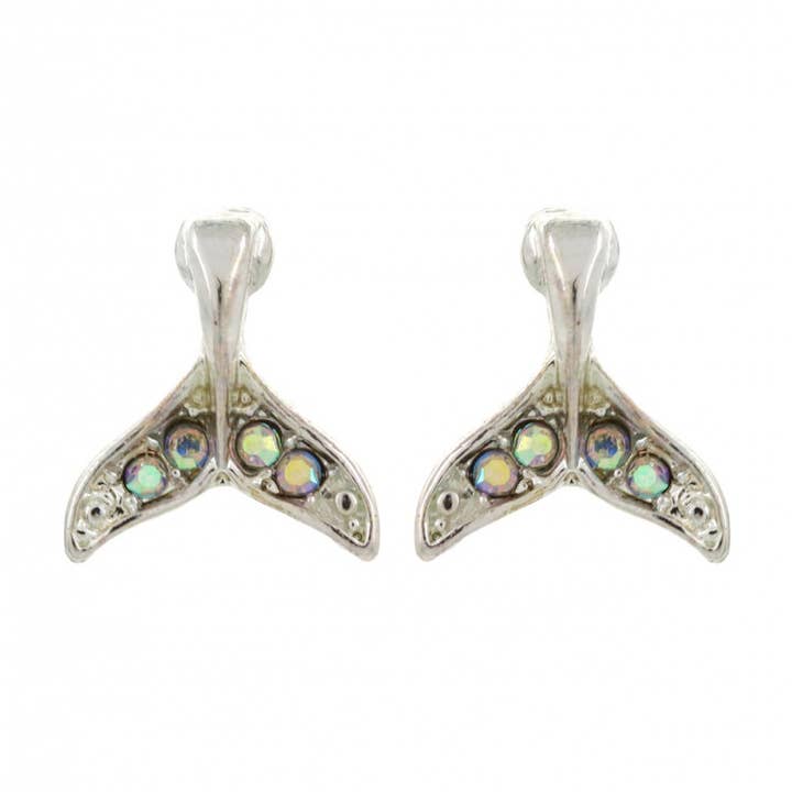 FR2465 Zilverkleurige kristallen oorknopjes van AB-steen met walvisstaart voor wholesale door 0011 PREMIERE