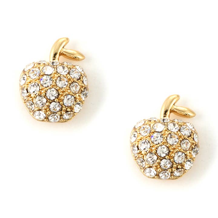Gold Crystal Rhinestone Apple Shape Stud Earrings for wholesale by Cool Crystals