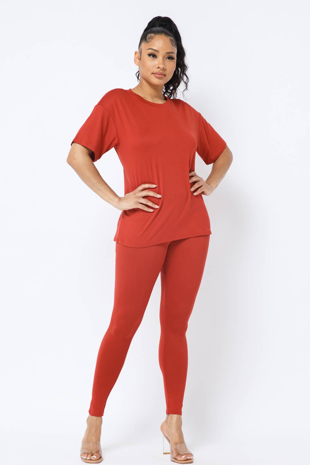 Julia by LoveJ - Wholesale Top & Pant Set (NOT Loungewear) - Women's - Plus Size Brushed Dty Round Neck Top Leggings Set21