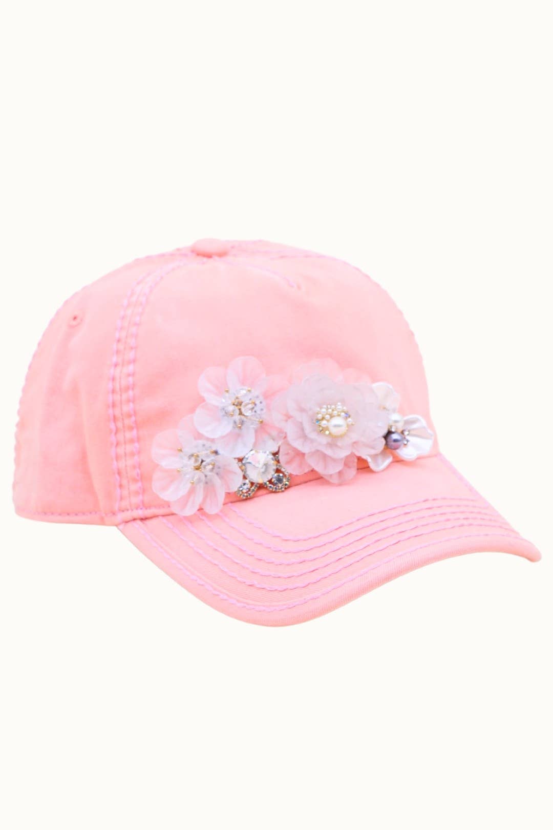 Olive & Pique – wholesale Baseball cap – Women's – Floral Bouquet Bejeweled Bling Glitz Two-Toned Cap, Adjustable3