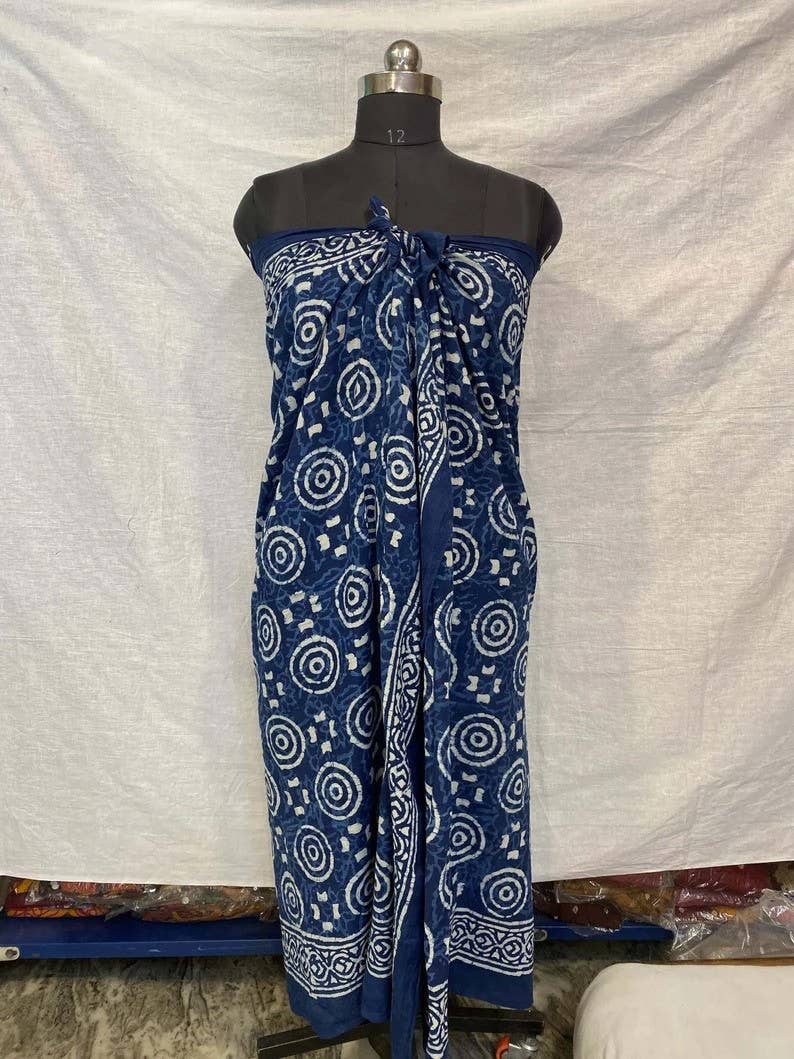 bhavnas boutique - Wholesale Swim Cover Up - Women's - 5 Pcs Lot Hand Block Printed Cotton Indigo Sarong Beachwear2