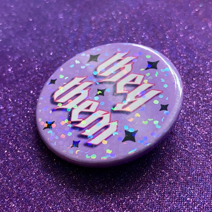 Magical Meow - Wholesale Lapel Pin/Button - They/Them Pronoun Holographic Pin Badge2
