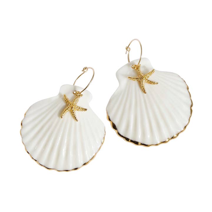 Golden kant musling Shell med søstjerner Hoops for engroshandel hos POPORCELAIN