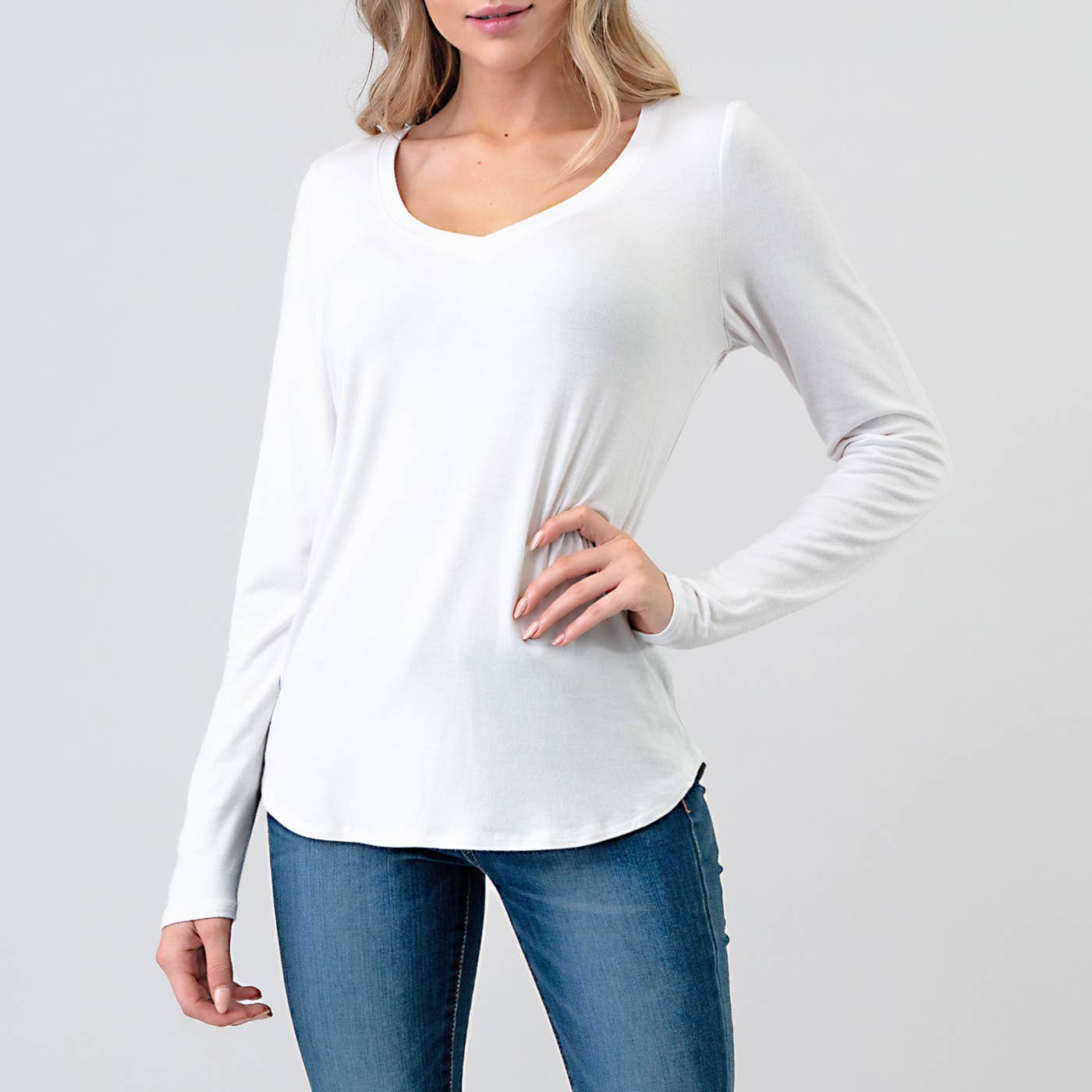 Heimious - Wholesale T-Shirt - Women's - Modal Long Sleeve V-neck Relaxed Fit T-shirt, T2490
