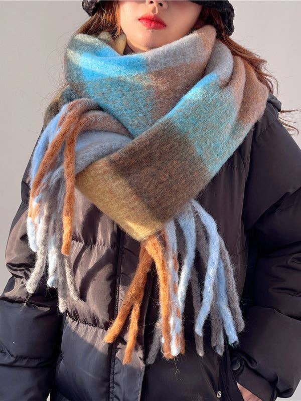 StyleGalX - Wholesale Scarf - Women's - Fashion Keep Warm Tasseled Checkered Shawl&Scarf19