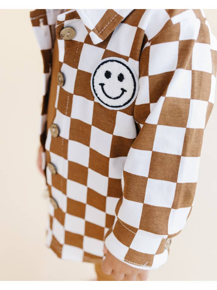 Lucky Panda Kids - Wholesale Shirt Jacket/Shacket - Kids - Baby Kids Cotton Fall Shacket | Smiley Checkered Copper