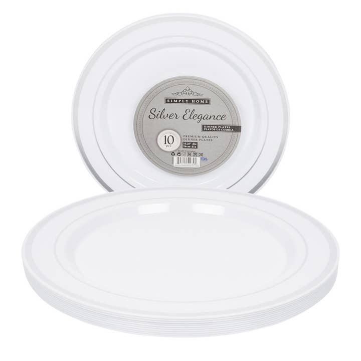 10 Piece Plate Set- White with Silver Rim for wholesale by Deluxe Import Trading
