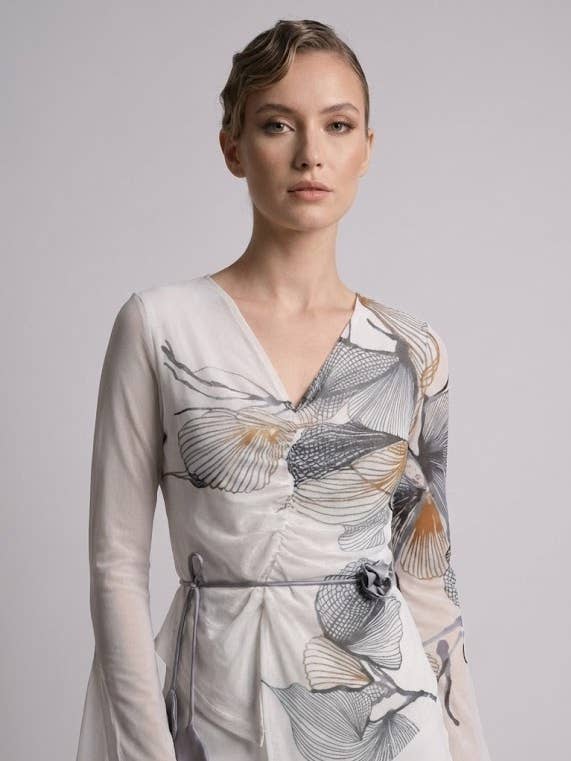 Floral Ruched Wrap Top for wholesale by ELPPIS US