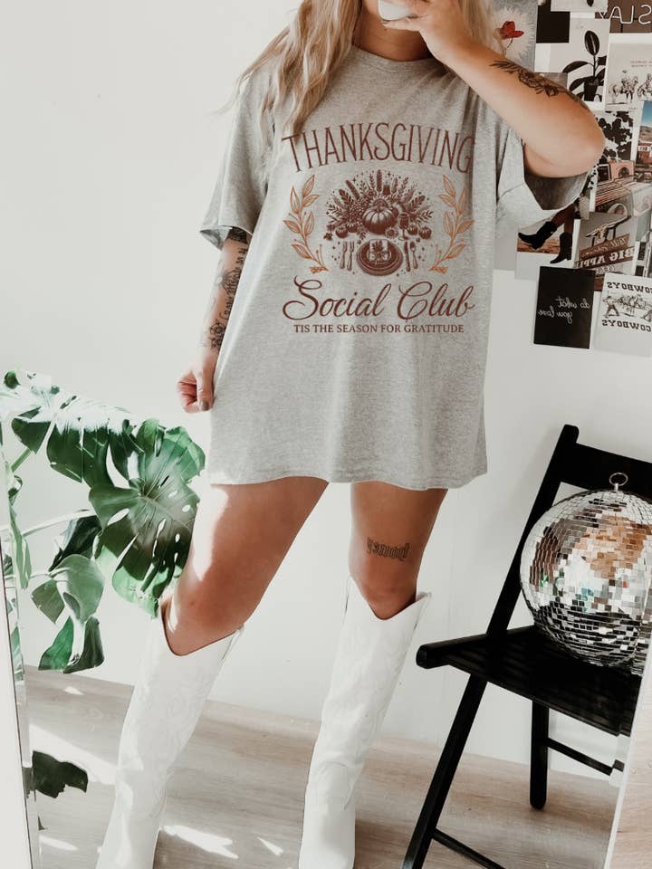 Thanksgiving social club sub tee for wholesale by Sugar & Velvet Collective Wholesale