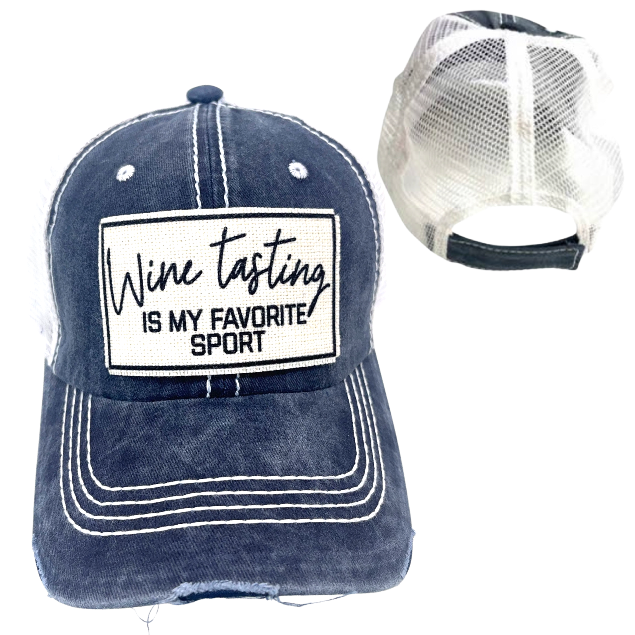 dkhandmade - Wholesale Trucker Hat - Unisex - WINE TASTING IS MY FAVORITE SPORT | UNISEX HAT | DISTRESSED9