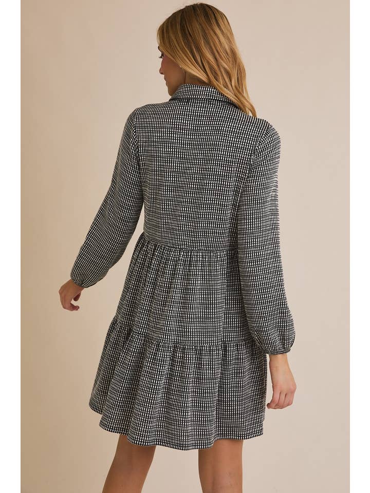 COLLAR LONG SLEEVE BUTTON UP GINGHAM MINI DRESS for wholesale on Faire2