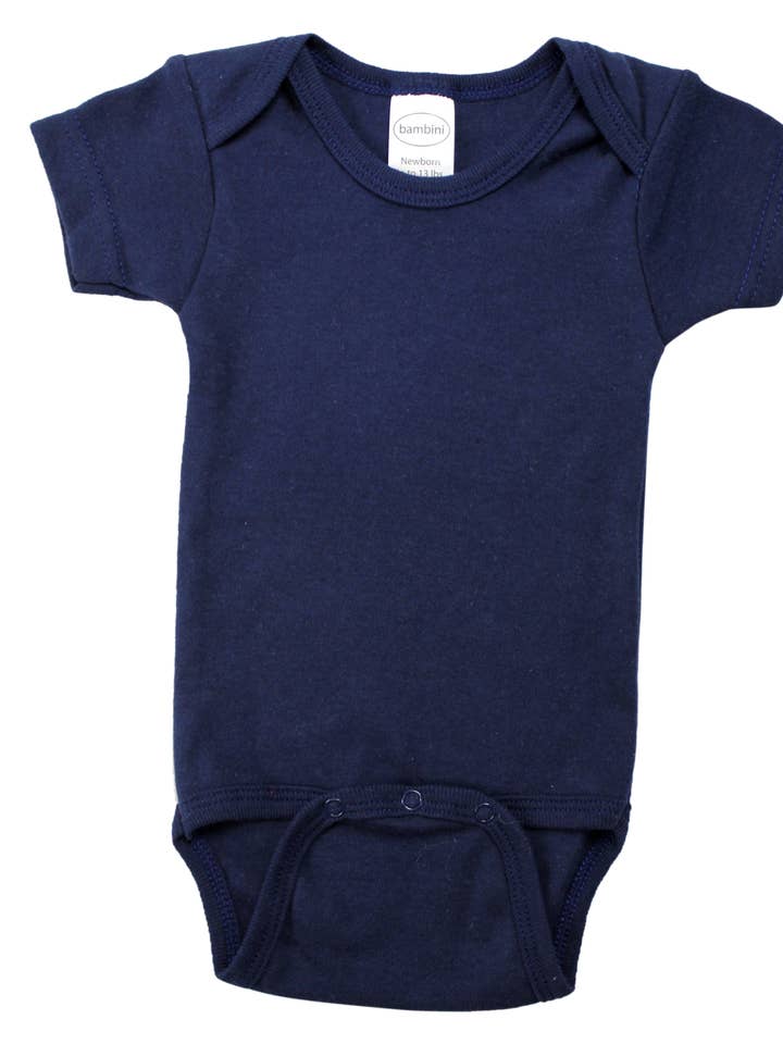Navy Interlock One Piece for wholesale by Bambini Infant Wear inc.