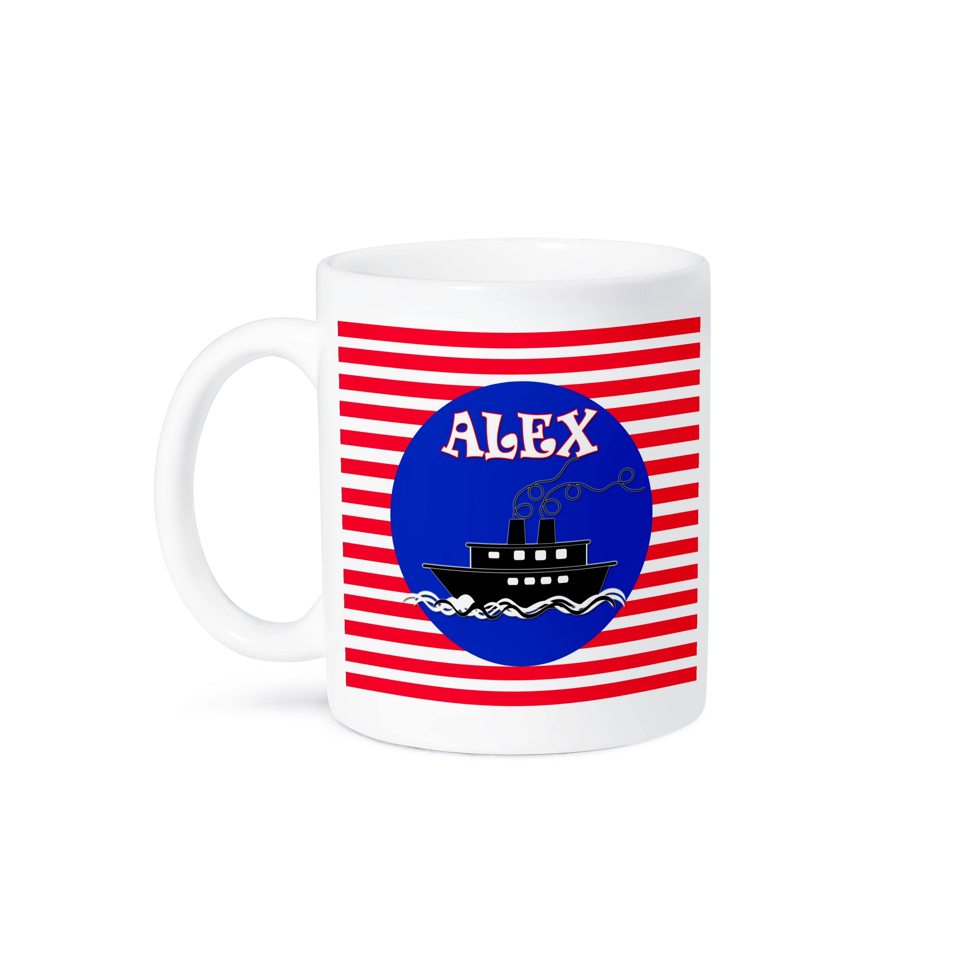 3dRose - Wholesale Coffee Mug - 3dRose, Personalized. Alex. Nautical. Fishing boat. Kids décor., Mug8