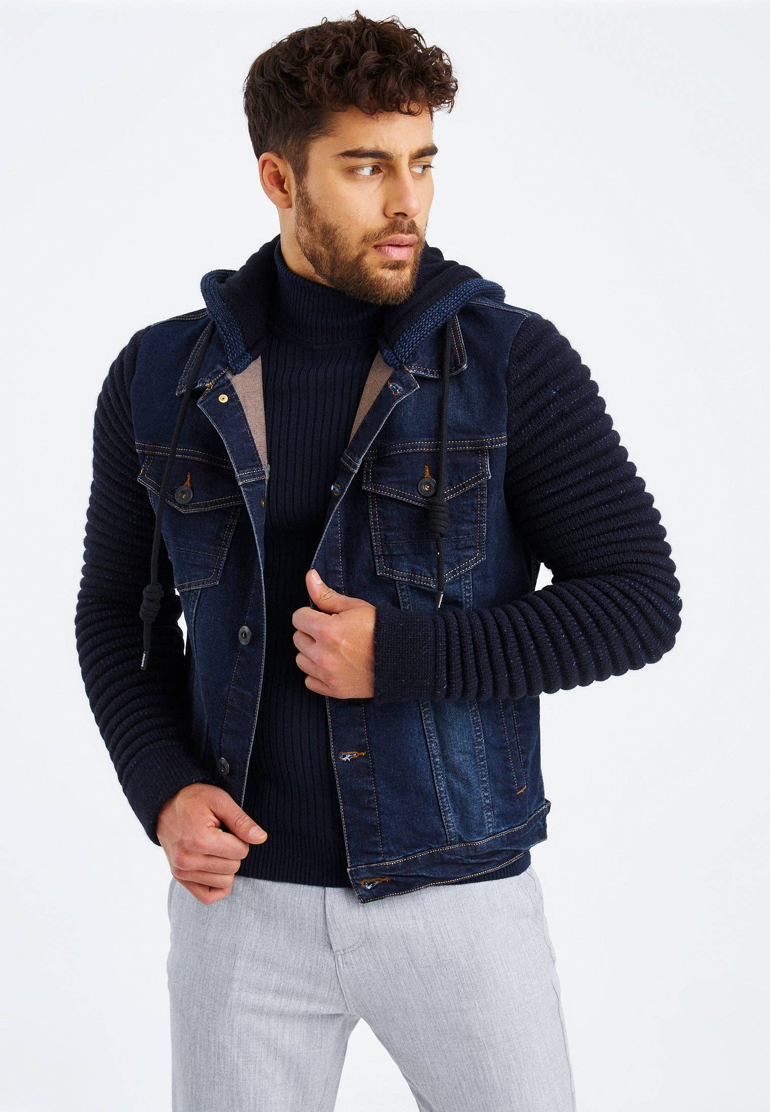 Leif Nelson GmbH - Venta al por mayor Cazadora vaquera - Hombre - Chaqueta vaquera para hombre con capucha LN-52409