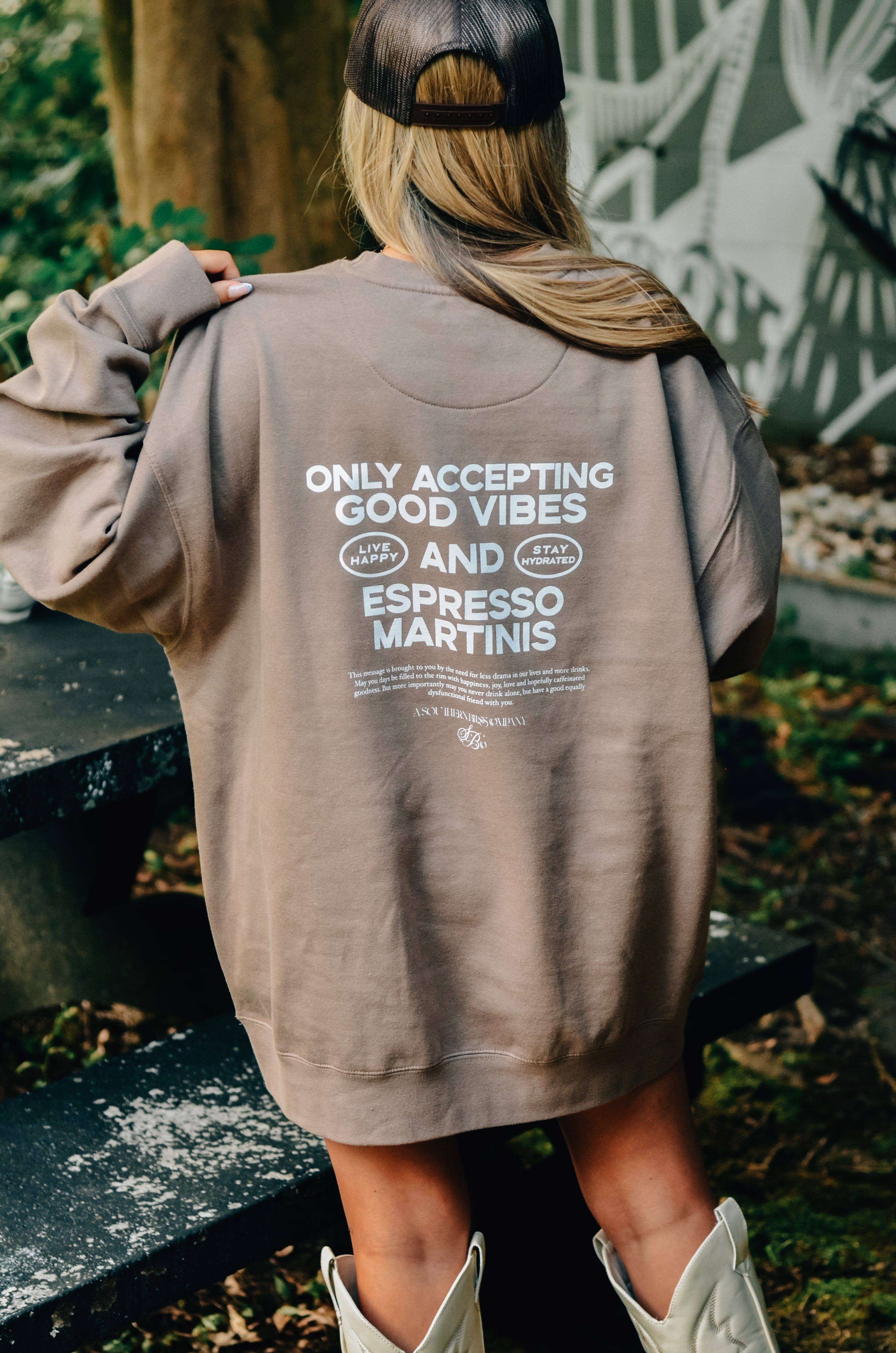 Southern Bliss Co. - Wholesale Graphic Sweatshirt - Women's - Good Vibes & Espresso Martinis Sweatshirt