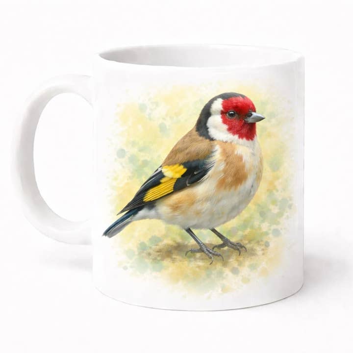 Kaffee-Tasse aus Keramik 11oz mit Aquarell-Stieglitz-Motiv für den Großhandel von Brew Crew Gifts