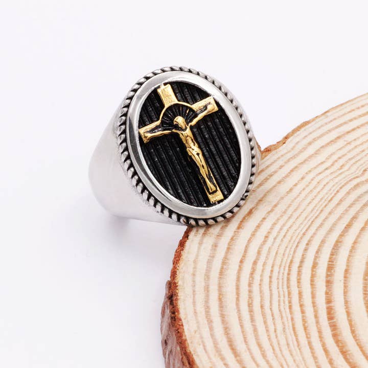 Awaken - Wholesale Signet Ring - Cross and Jesus Ring-A-3931
