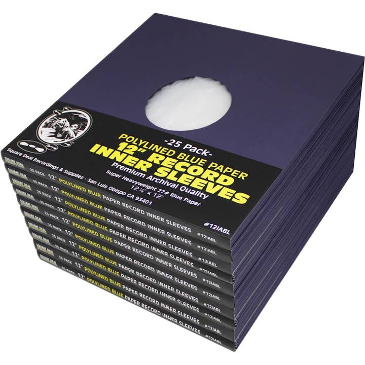 Square Deal Recordings & Supplies - Wholesale Music Accessory - 12" Blue Polylined Super Heavyweight Record Inner Sleeves