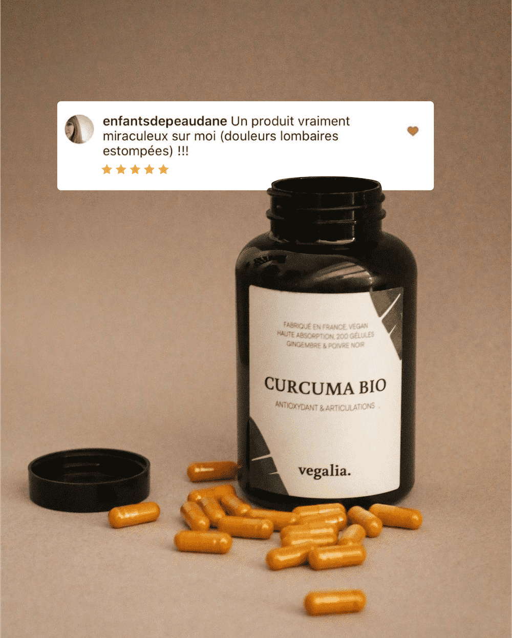 Vegalia - Vente Supplément oral/vitamine - Curcuma bio gingembre & poivre noir 200 gélules2