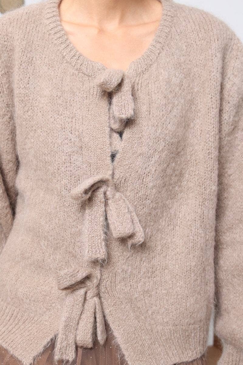 Orice – Cardigan - Mulher por atacado – Cardigã de tricô em lã mohair com laço - Orice20