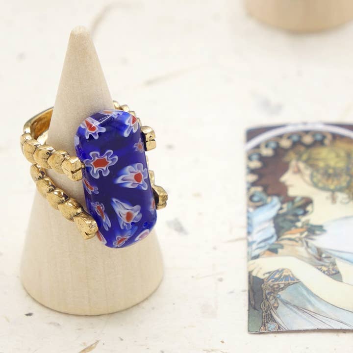 Verna Artisan Works - Wholesale Cocktail/Statement Ring - Murano-Style Millefiori Ring – Assorted Gold & Silver Bands3