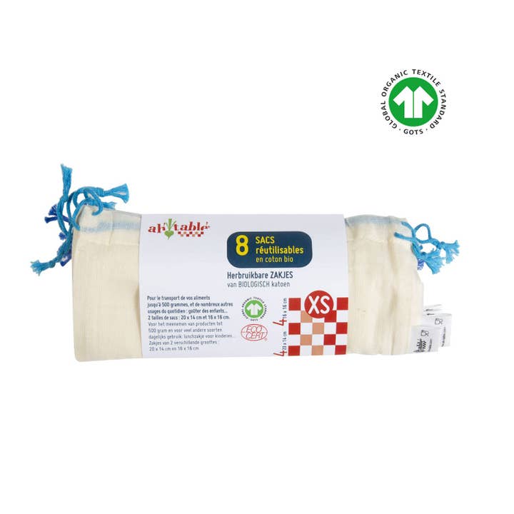 Organic Cotton Bulk Bags - Set - Size XS - Ah! Table! for wholesale by Ecodis - Grand Beau