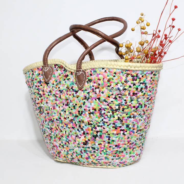 Melecraft - Wholesale Beach Bag - Sequins straw bag, french market basket0