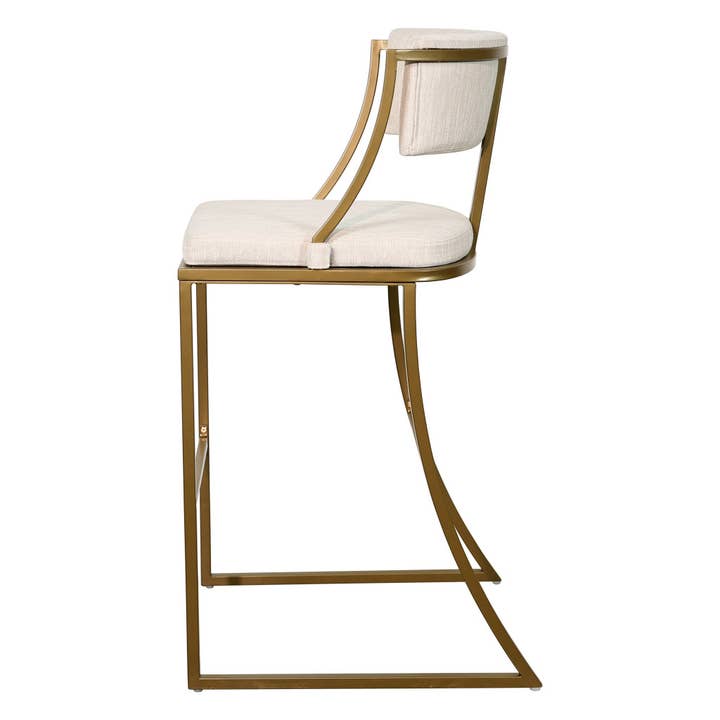 HomeRoots - Wholesale Chair - 30" Beige And Antiqued Brass Steel Low Back Height Bar Chair3