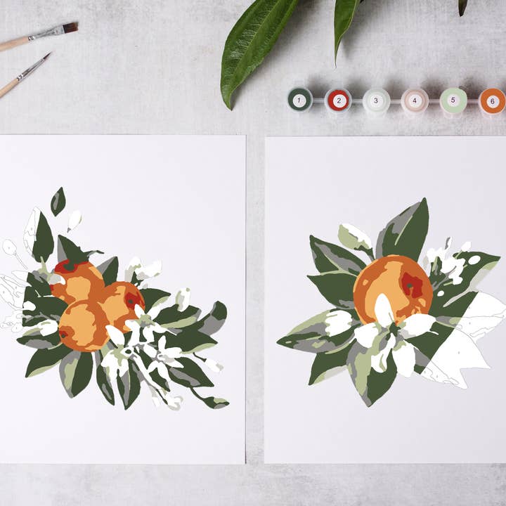Orange Blossoms Paint-By-Numbers kit for wholesale by Cate Paper Co.