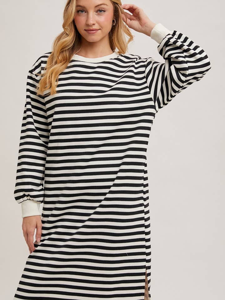 Bluivy – wholesale Klänning - Dam – RANDIG FRANSK FROTTÉ MIDIKLÄNNING1