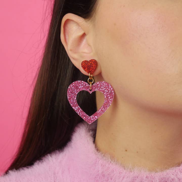 Brincos Pendentes Coração - Lantejoulas Rosa & Vermelho por atacado de ColsonDesign