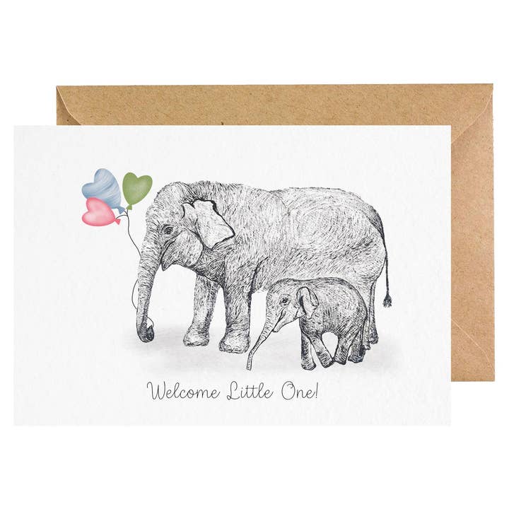 Swanpool Paper – wholesale Babykort – Elefanter Nytt babykort, Lilla, ny bebis, kön neutra