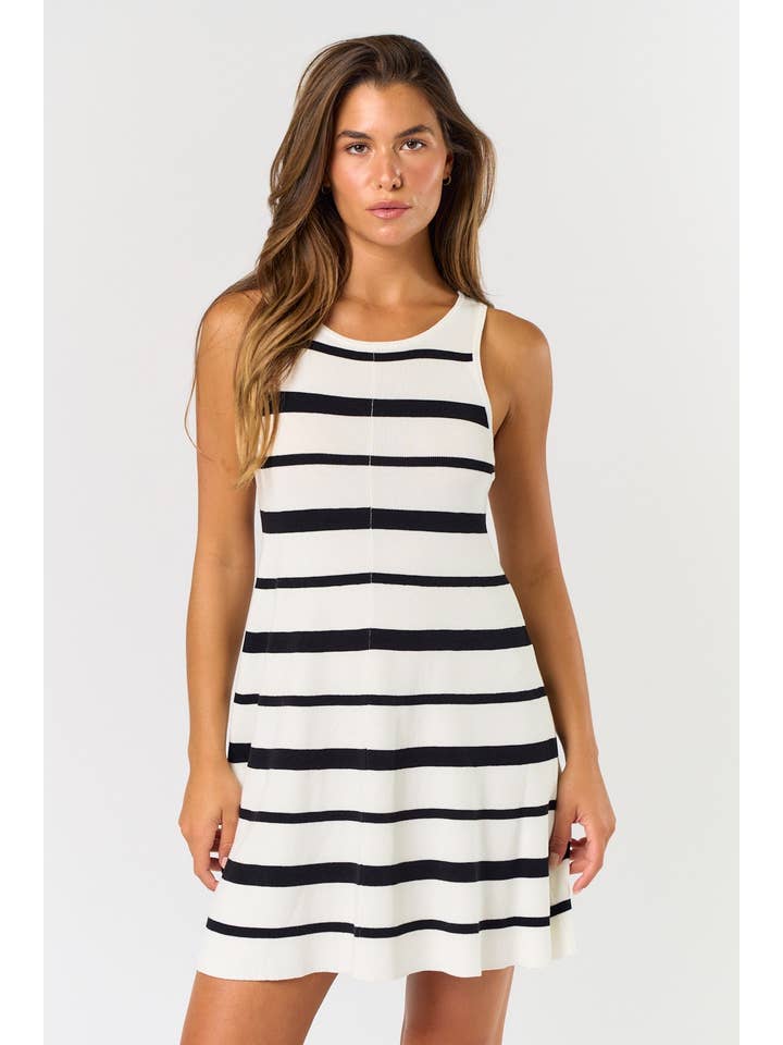 Lalavon - Wholesale Dress - Women's - ILD5027 SLEEVELESS A-LINE STRIPED SWEATER MINI DRESS