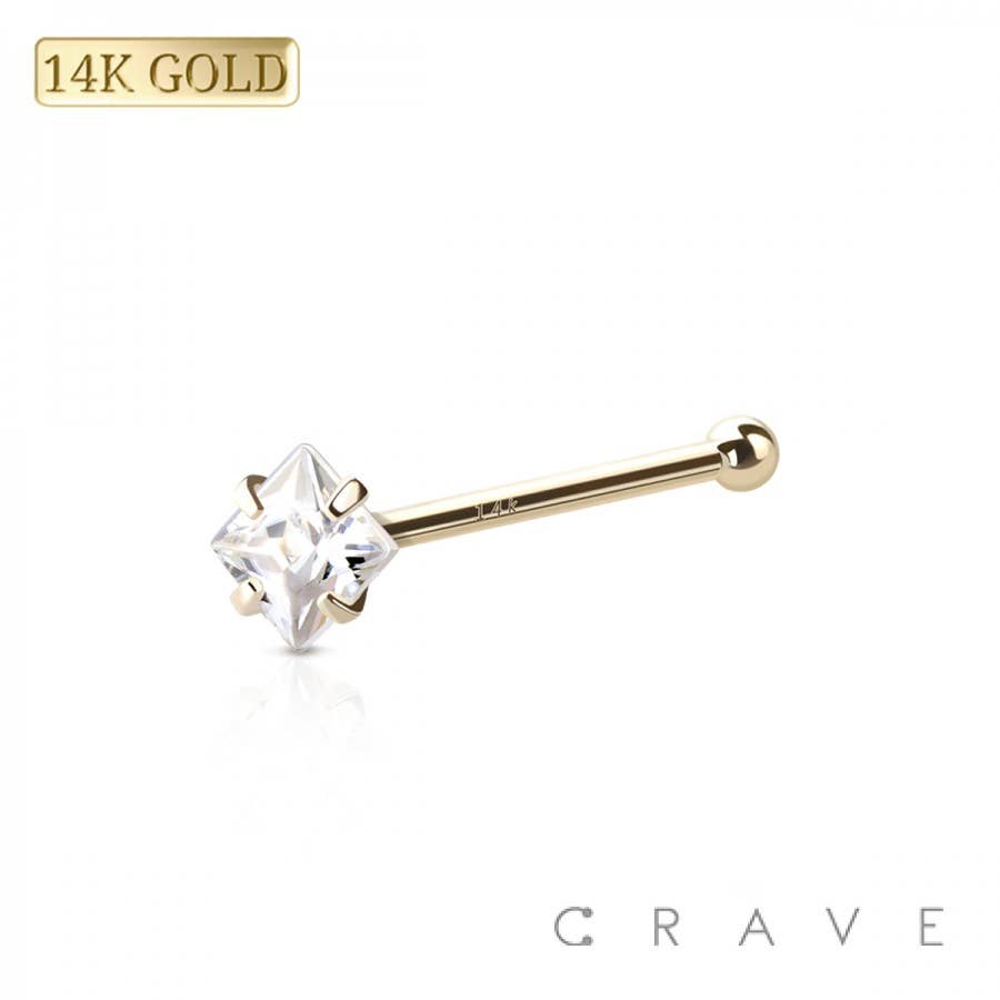 GOUD/ HELDER 22GA (0,6 MM) -7MM-2,5 MM 14 KARAATS GOUDEN NEUSBEEN STUD MET VIERKANTE PRONG SET voor groothandel op Faire0