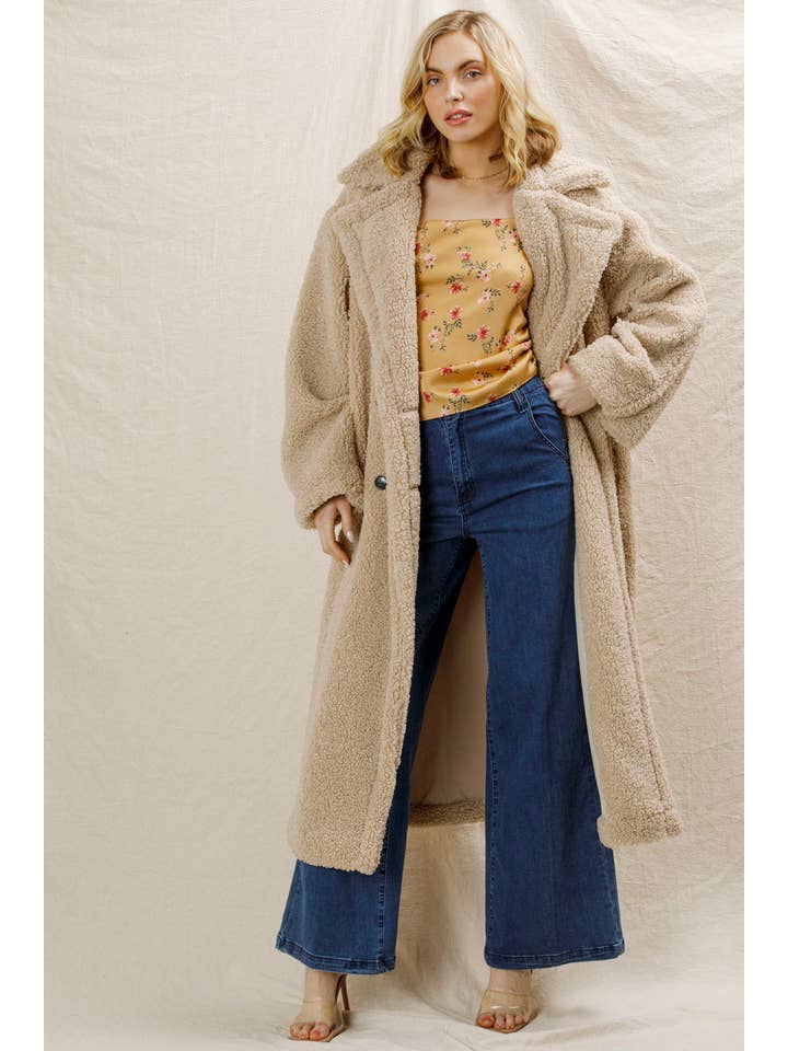 Black Long Sherpa Coat for wholesale on Faire