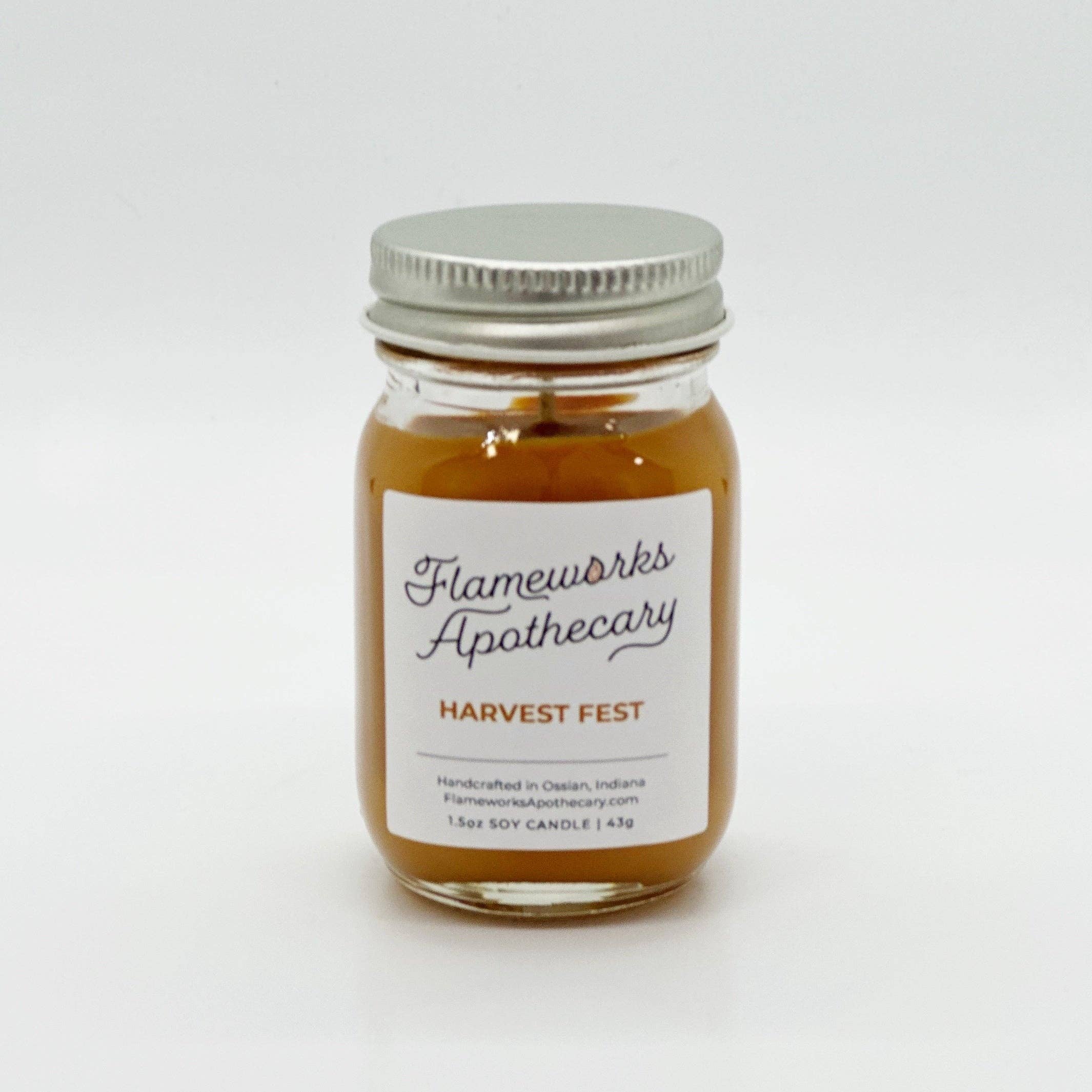 Flameworks Apothecary - Wholesale Jar/Filled Candle - Harvest Fest 1.5 oz Mini Mason Jar Candle0