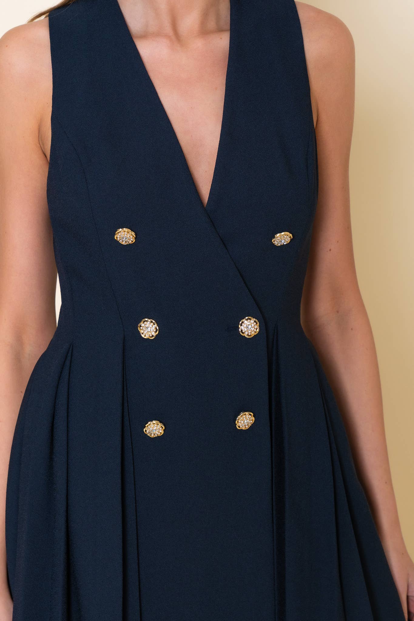 navy PREPPY CHIC COLLAR SLEEVELESS PLEATED MINI DRESS-DI10723FO for wholesale on Faire1