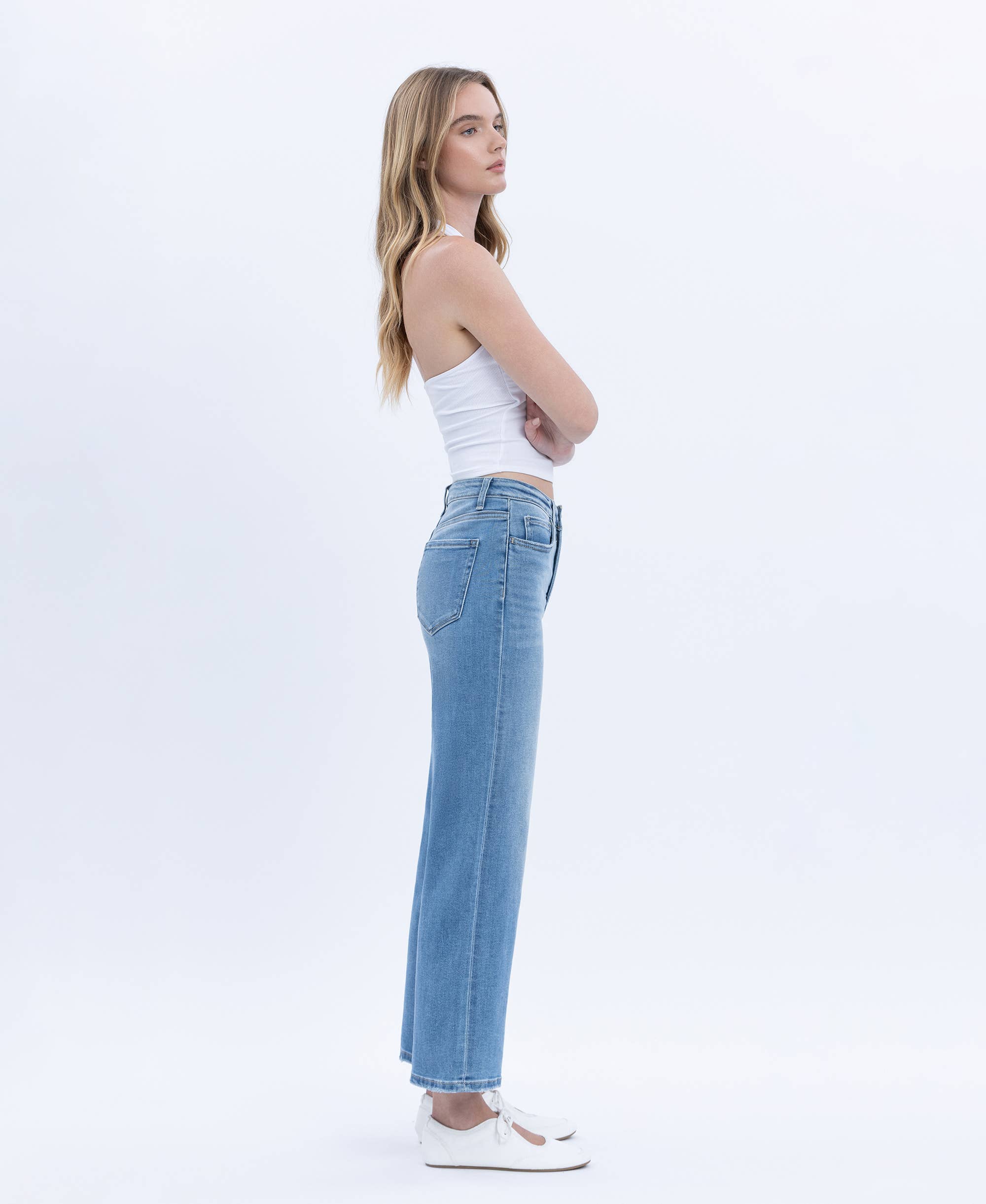 ABOUND TUMMY CONTROL HIGH RISE CROP WIDE LEG JEANS LV1359 for wholesale on Faire4